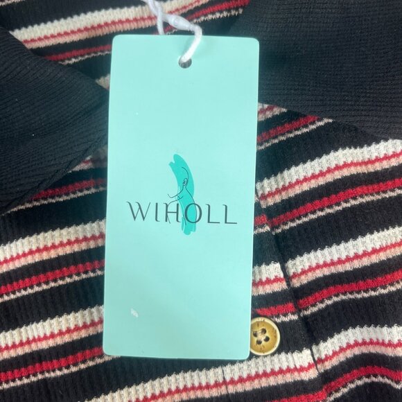 Wiholl Striped Collared Polo Shirt Womens XL Red Black New - Picture 10 of 10